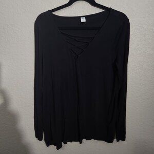Old Navy Shirt Long-Sleeve Crisscross V-Neck Womens Top Size Medium Black